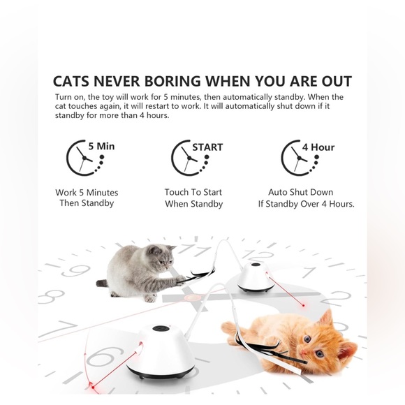 Interactive Automated Toy w Light💡&Feathers🪶Self Rotating Auto Moving Cat🐈Toy - Picture 5 of 11
